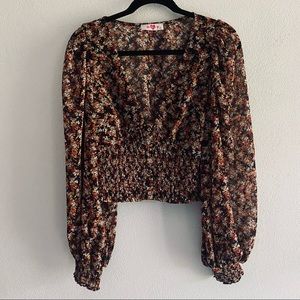 Buddy Love smocked floral long sleeve cropped blouse